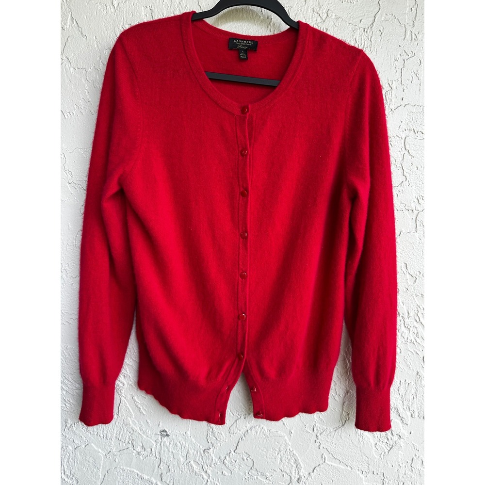 Charter Club Luxury 100% Cashmere Cardigan Sweater Red Crew Neck Medium